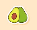 Avocado sticker fruity healthy fresh food with color flat cartoon outline style