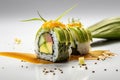 Avocado Sushi, Green Kappamaki Rolls, Traditional Japanese Susi, Abstract Generative AI Illustration Royalty Free Stock Photo