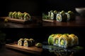 Avocado Sushi, Green Kappamaki Rolls, Traditional Japanese Susi, Abstract Generative AI Illustration Royalty Free Stock Photo