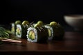 Avocado Sushi, Green Kappamaki Rolls, Traditional Japanese Susi, Abstract Generative AI Illustration