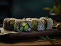 Avocado Sushi Rolls on Dark Background
