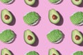 Avocado toast with avocado slice pattern on pink background. Food pattern with sunlight Royalty Free Stock Photo
