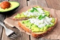 Avocado toast with egg whites and pea shoots Royalty Free Stock Photo