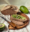 Avocado toast on gluten-free bread, rustic background. Guacamole