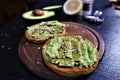 Avocado toast , overhead viewy avocado sandwich Royalty Free Stock Photo