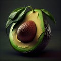 Avocado tropical fruit cut with shape heart. Illustration Royalty Free Stock Photo
