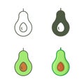 Avocado vector icon set. avocado fruit in flat design isolated illustration Royalty Free Stock Photo