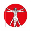 Stylized sketch of the Vitruvian man or Leonardo`s man.red color