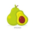 Avocado vector illustration with flat design, isolated on white background Royalty Free Stock Photo