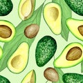 6056 Avocado watercolor seamless pattern on light green background