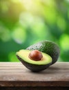 avocado on the wooden in blur green background