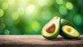 avocado on the wooden in blur green background