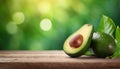 avocado on the wooden in blur green background