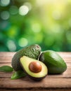 avocado on the wooden in blur green background