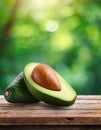 avocado on the wooden in blur green background