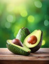 avocado on the wooden in blur green background