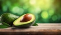 avocado on the wooden in blur green background
