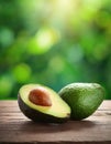 avocado on the wooden in blur green background