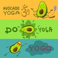 Avocado yoga. Cartoon style cute avocado do yoga. Good for print for clothes, case for smartphone