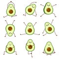 Avocado yoga. Set of avocado character design on white background. Yoga for pregnant women. Morning exercises for