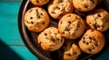 Avocadopunk Style Chocolate Chip Muffins On Turquoise Background