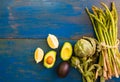 Avocados asparagus and artichokes with lemon