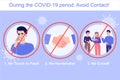 Avoid Contact during the COVID-19 novel period. Coronavirus protection concept. No touch to face. No handshake. No crowd. Safety