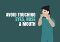 Avoid Contact touching of eyes, nose and mouth during the Coronavirus protection concept