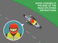 Avoid looking at the side of the road or other distractions. Top view of a biker riding on turn.