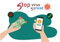Avoid paying with banknotes or coins. Use electronic payment app with your smartphone to stop the spread of coronavirus. flat