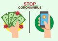 Avoid paying with banknotes or coins. Use electronic payment app with your smartphone to stop the spread of coronavirus. flat