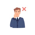 Avoid touching your face flat icon. Man touch face