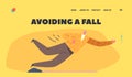 Avoiding a Fall Landing Page Template. Senior Male Character Stumble the Stone Falling Down on the Ground, Fracture