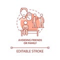 Avoiding friends and family terracotta concept icon