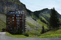 Avoriaz mountain resort, with strange wooden buildings, France Royalty Free Stock Photo