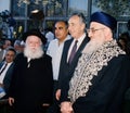 Avraham Shapira, Shimon Peres, and Menachem Eliahu in Jerusalem, Israel in 1986 Royalty Free Stock Photo