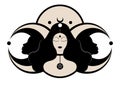 Wiccan woman icon, Triple goddess symbol of moon phases. Hekate, mythology, Wicca, witchcraft. Triple Moon Religious Wiccan sign