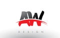 AW A W Brush Logo Letters with Red and Black Swoosh Brush Front