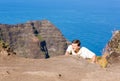 Awaawapuhi trail end on cliff above Na Pali coast on Kauai Royalty Free Stock Photo