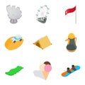 Awaited vacation icons set, isometric style