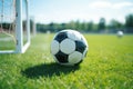 Awaiting kick off soccer ball on the expansive playing field Royalty Free Stock Photo