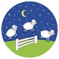 Awake at night. Counting sheep. Insomnia illustration bubble.