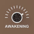 Awakening text with coffee. 3D background design. 3D rendering