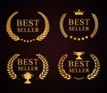 Award Best Seller emblem collection of gold laurel wreath Royalty Free Stock Photo