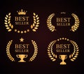Award Best Seller emblem collection of gold laurel wreath Royalty Free Stock Photo