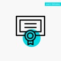 Award, Certificate, Degree, Diploma turquoise highlight circle point Vector icon