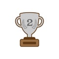 Award champion trophy silver medal number second icon isolated vector illustration