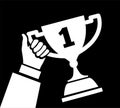 Award cup in the hand of the 1st place winner. Vector illustration Royalty Free Stock Photo