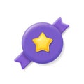 Award 3d shield. Achievement medal icon with star and ribbons. Winner badge Vector isolated