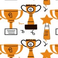 Award doodle background of first place cups champion concept Royalty Free Stock Photo